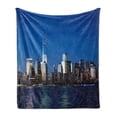 thumbnail image 1 of NYC Soft Flannel Fleece Throw Blanket, Photo of Freedom Tower and Lower Manhattan Skyline at Night City Scenery, Cozy Plush for Indoor and Outdoor Use, 70" x 90", Multicolor, by Ambesonne, 1 of 5