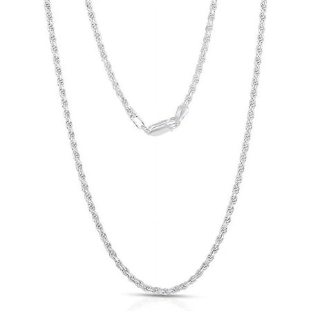 NYC Solid 925 Sterling Silver Italian Rope Diamond-Cut Braided Twist Link Necklace, 1MM - 5MM, 16" - 30" for Men & Women