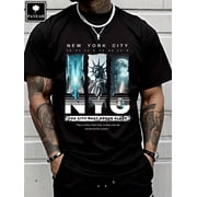 NYC Spirit Men s  New York City   The City That Never Sleeps  Graphic T-Shirt   Urban Landmark Tee with Statue of Liberty & Skyline Print, Streetwear for Travelers & Locals