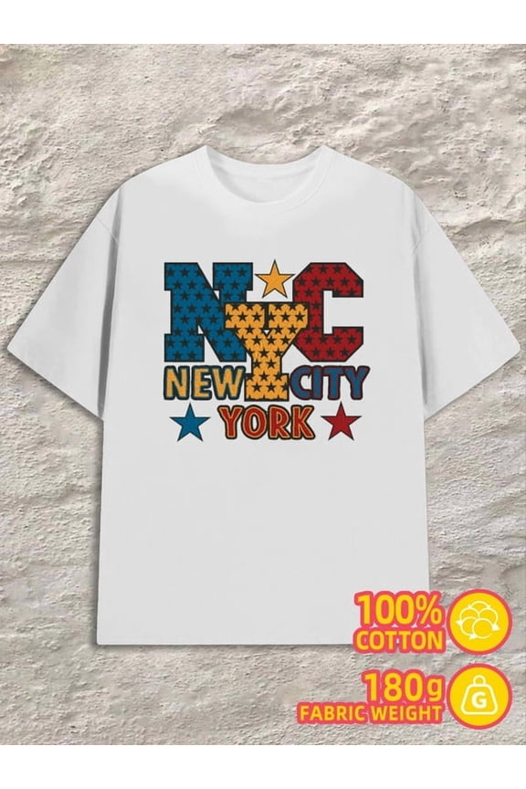 NYC Stars T-Shirt for men 180G 100% Cotton white Original Unisex Shirt Graphic Tee tshirts Vintage Unisex Shirt Graphic tshirts Original Unisex Shirt Crewneck tshirts