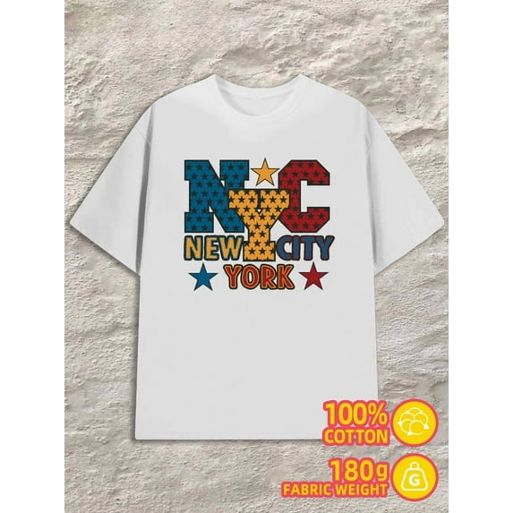 NYC Stars T-Shirt for men 180G 100% Cotton white Original Unisex Shirt Graphic Tee tshirts Vintage Unisex Shirt Graphic tshirts Original Unisex Shirt Crewneck tshirts