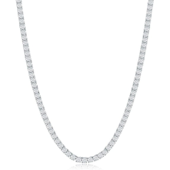 NYC Sterling 3mm Round Cubic Zirconia Tennis Necklace, Silver Plated Tennis Chain, for Men and Women
