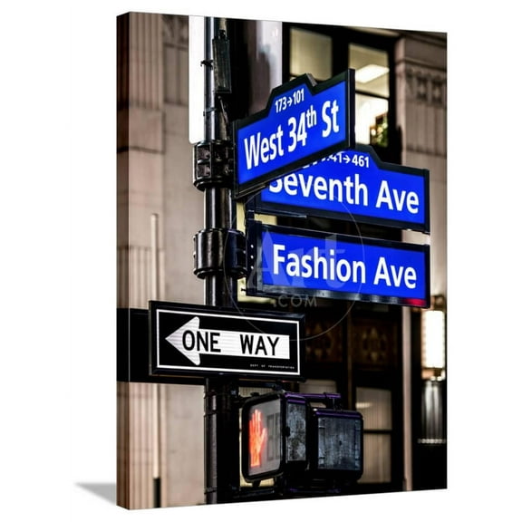 NYC Street Signs in Manhattan by Night 34th Street, Seventh Avenue and Fashion Avenue Signs, Stretched Canvas Wall Art by Philippe Hugonnard Sold by Art.Com