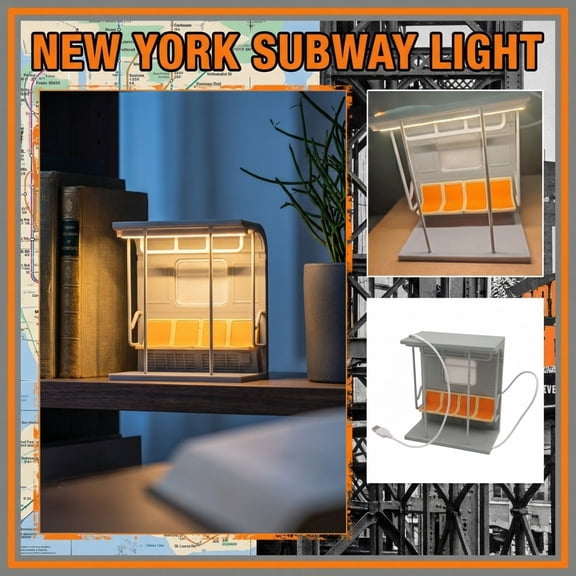 NYC Subway Car Shaped LED Desk Lamp, USB Powered Miniature Scene Model with Warm Light for Office & Bedroom Decor