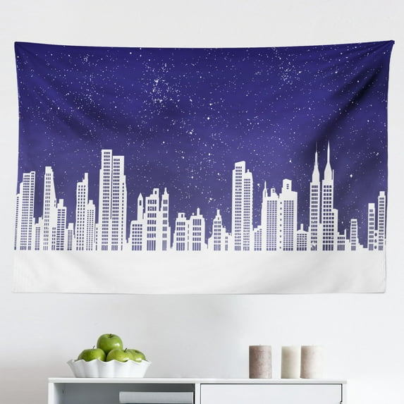NYC Tapestry, Modernistic Metropolitan City Skyline New York Night Skyscrapers Theme Empire State, Fabric Wall Hanging Decor for Bedroom Living Room Dorm, 2 Sizes, Multicolor, by Ambesonne