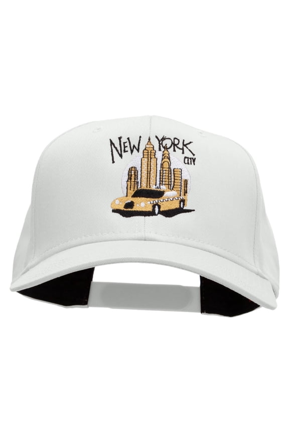 NYC Taxi Embroidered Solid Cotton Twill Pro Style Cap - White OSFM