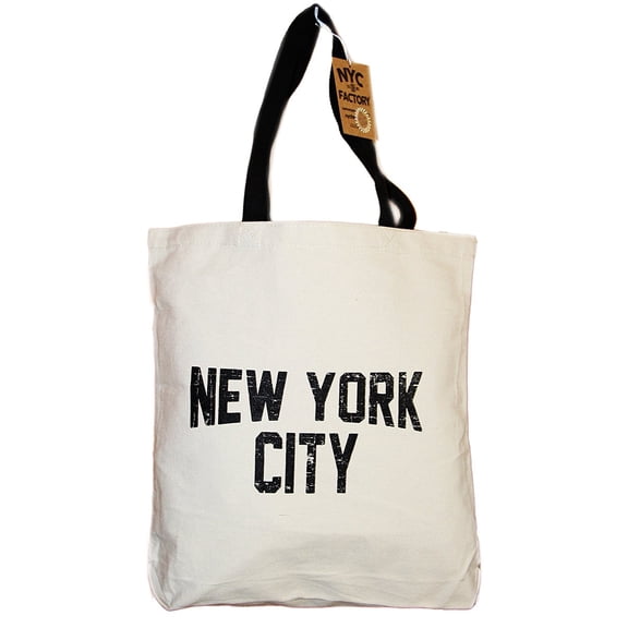 NYC Tote Bag Canvas Distressed New York City Gift Souvenir Black Straps by NYC Factory