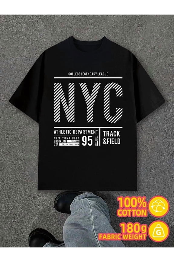 NYC Track & Field Tee men's black 180G 100% Cotton t shirts For summer Fall Classic Unisex Shirt Crewneck tshirts Unique Design Unisex Shirt Graphic tshirts