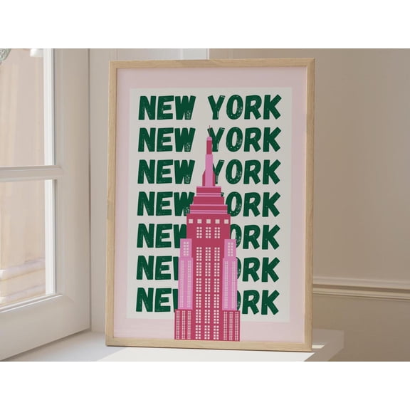 NYC Travel Print Pink and Green New York City Print, Unframed Paper Poster 8x10in