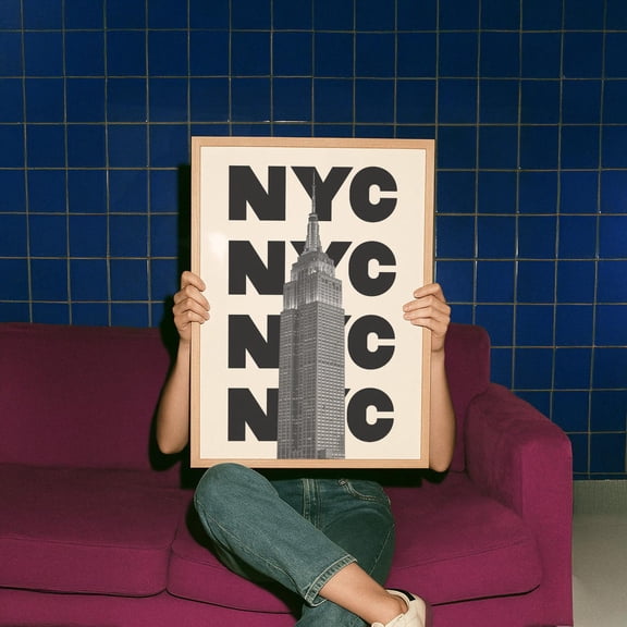 NYC Typography Wall Art Black And White Empire State Building Photo, Stretched Canvas 16x20in