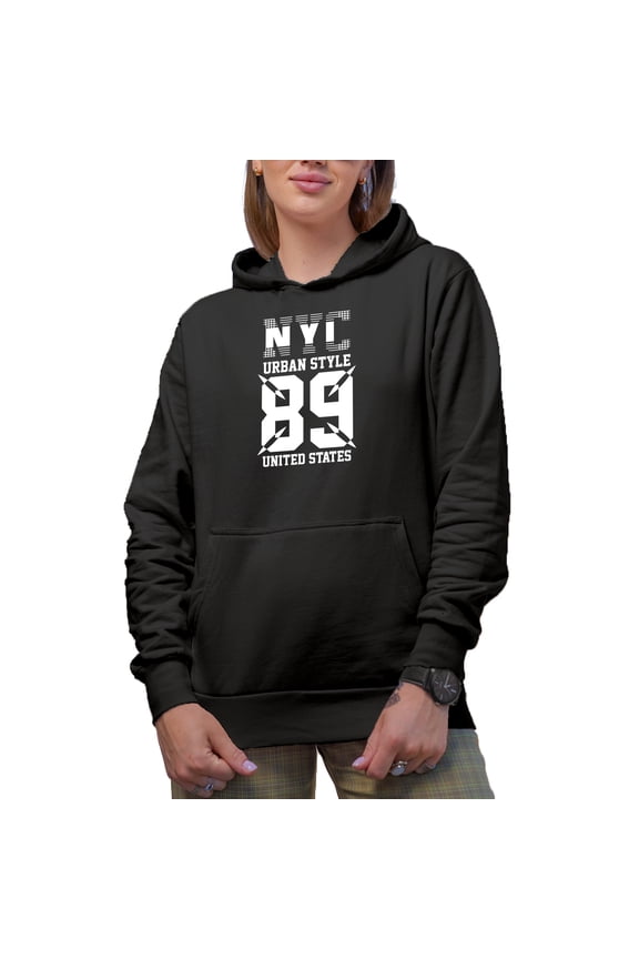 NYC Urban Style 89 United States - City Typography, Black Hooded Sweatshirt or Hoodie, XL