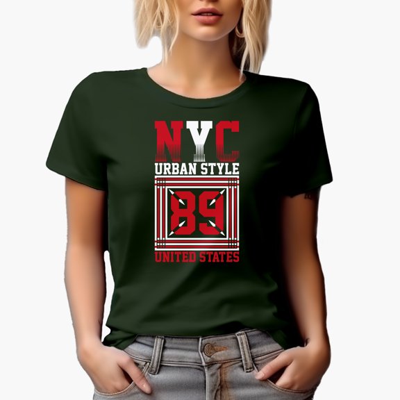 NYC Urban Style 89 United States, City Typography, Military Green T-Shirt, 2XL