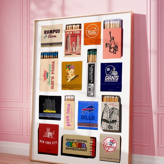 NYC Vintage Matchbook Print New York City Matchbook New York Retro Matchbox Restaurant Bar Club Home Kitchen Decor Trendy Matches Wall Art