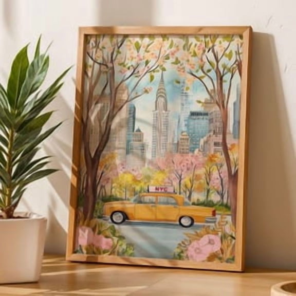 NYC Yellow Taxi In Bloom Poster, Poster Home Decor , Poster Print Only