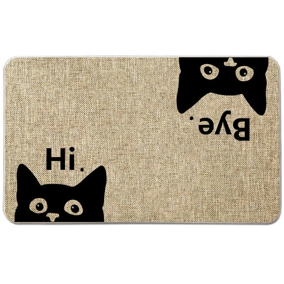 NYDECOR Cat Welcome Mat for Front Door Hi Bye Black Cat Door Mat Funny Cat Doormat Rubber Non Slip Entrance Rug for Indoor Outdoor, 17"x28"