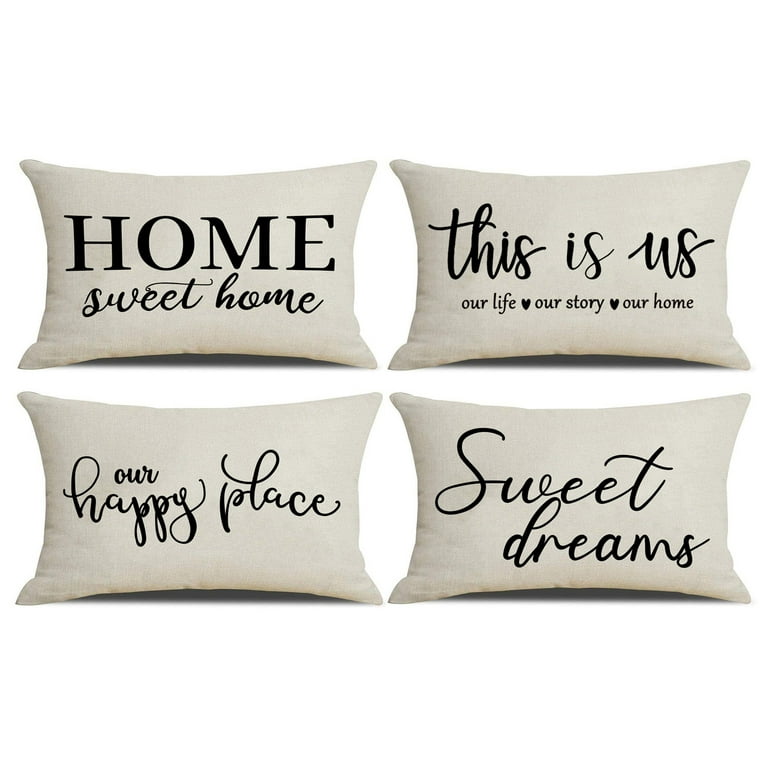 NYDECOR Farmhouse Pillow Covers 12x20 Set of 4, Quote Cushion