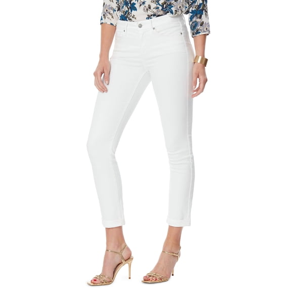 NYDJ OPTIC WHITE Women's Sheri Slim Ankle Jeans with Roll Cuff, US 12