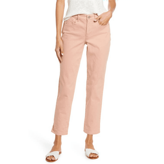 NYDJ Women's Margot Cuffed Ankle Straight Leg Girlfriend Jeans Brown Size 14