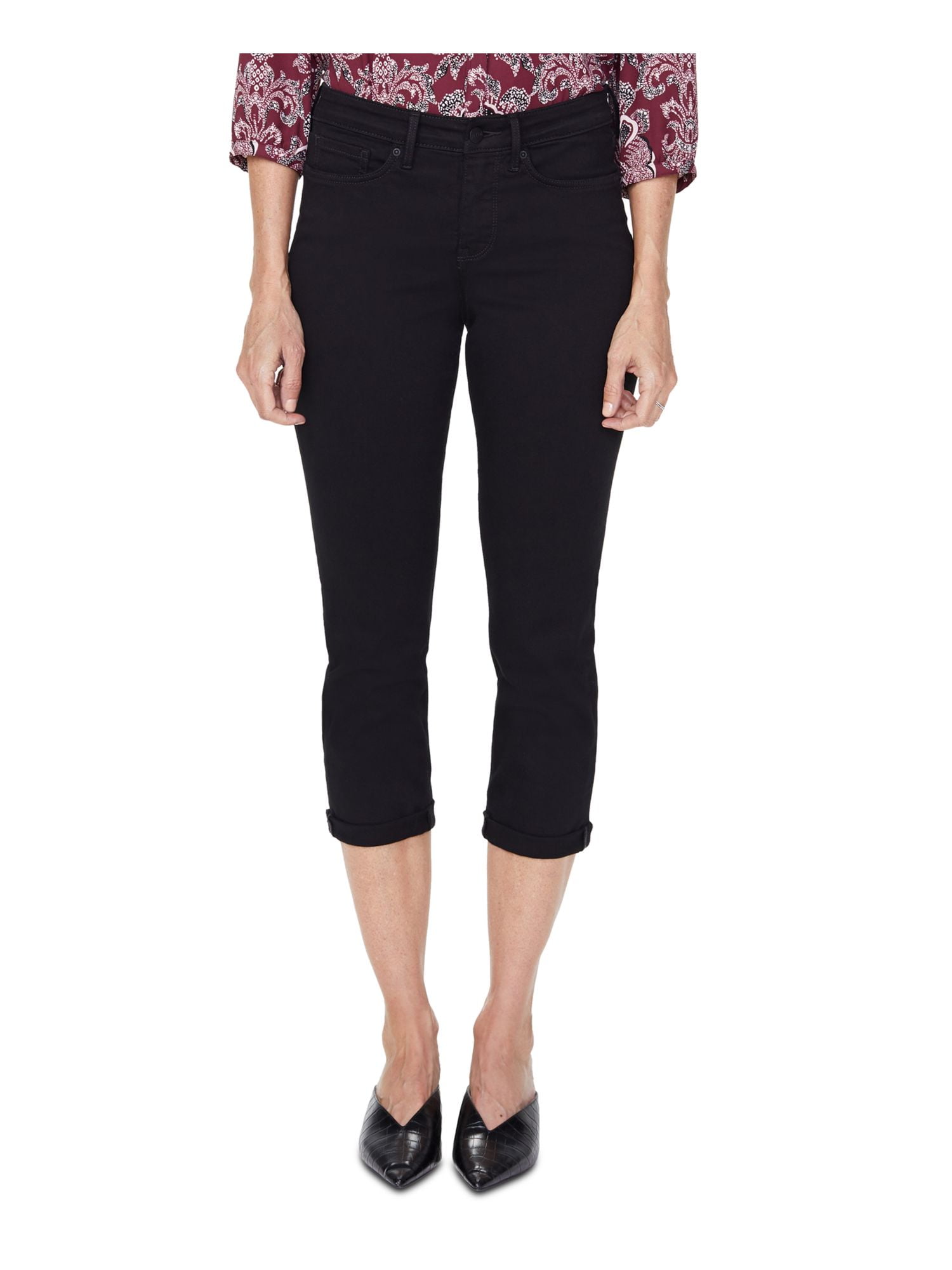 NYDJ Womens Black Pocketed Zippered Cropped Capri Pants Size 10