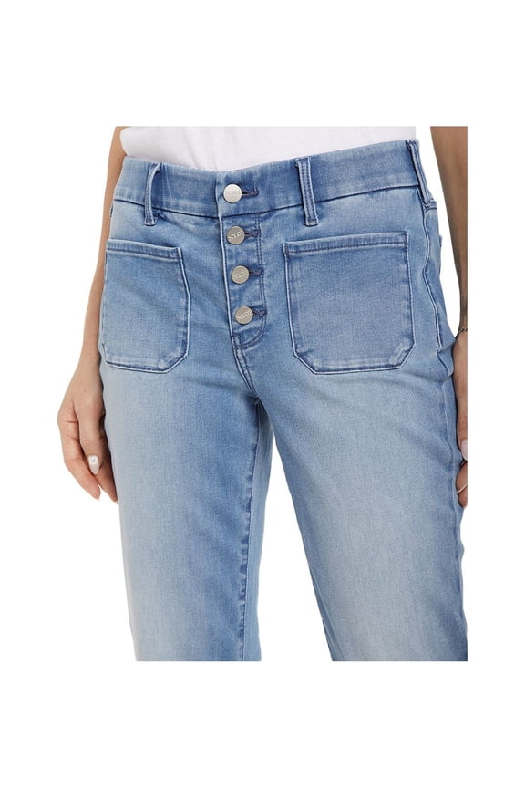 Womens Blue Pocketed Button Fly Ankle Straight leg Jeans XL