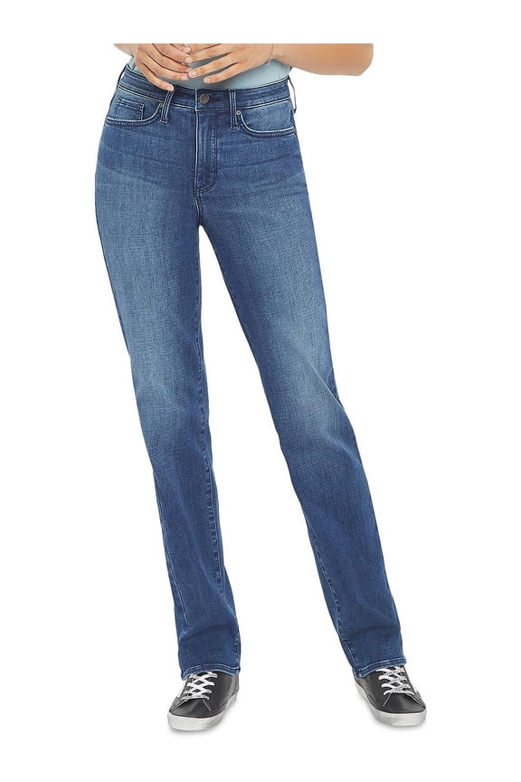 Womens Denim Mid-Rise Straight Leg Jeans
