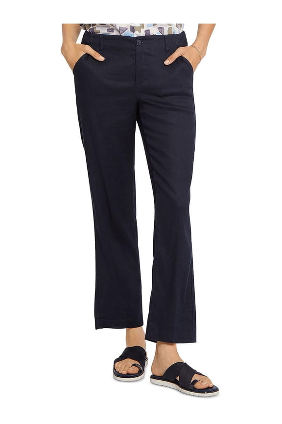 Marilyn Womens Linen Blend Ankle Straight Leg Pants Oxford Navy 12