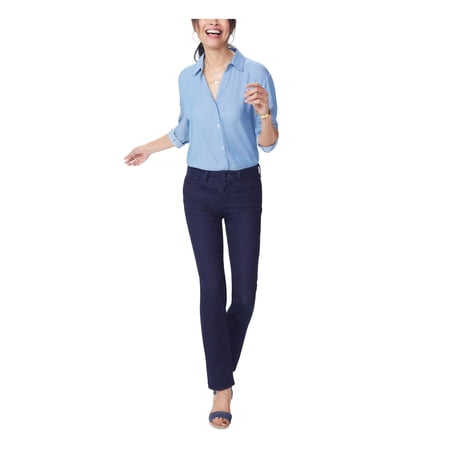 NYDJ Womens Navy Zippered Pocketed Tummy Control Slim Leg Straight leg Jeans Petites 0P