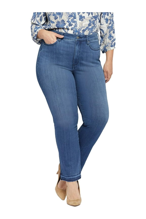 Womens Plus High Waist Released Hem Straight Leg Jeans