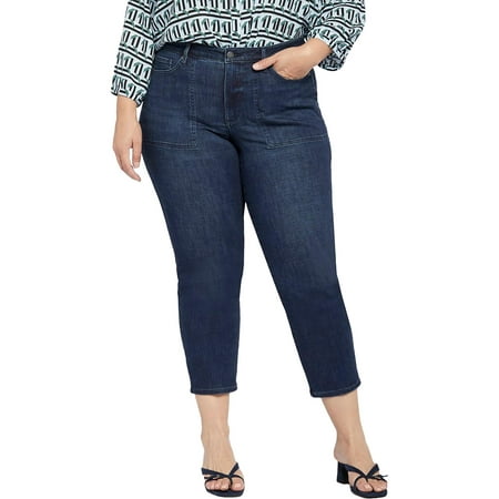 NYDJ Womens Plus Piper Dark Wash Relaxed Ankle Jeans