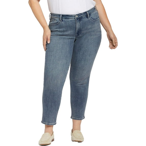 NYDJ Womens Plus Stella Tapered Medium Wash Ankle Jeans