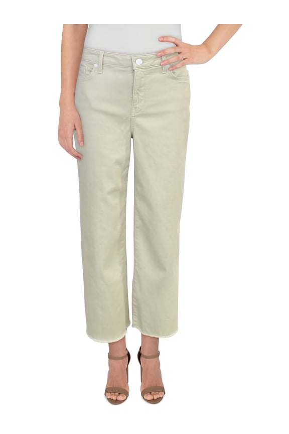 Womens Wide Leg Raw Hem Capri Jeans