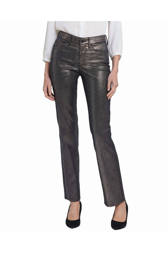 womens Marilyn Black Coated Snake Straight Leg Jean, 10