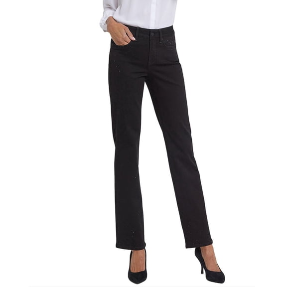 NYDJ womens Marilyn Black Rinse Straight Leg Jean, 6