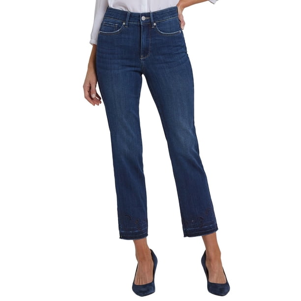 NYDJ Women's Marilyn Straight Ankle Jeans - Double Button Fly, Lift Tuck Technology, Frayed Hem, Machine Wash
