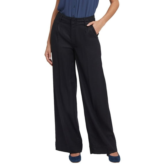 NYDJ womens Mona Black Linen-Blend Wide Leg Jean, 8