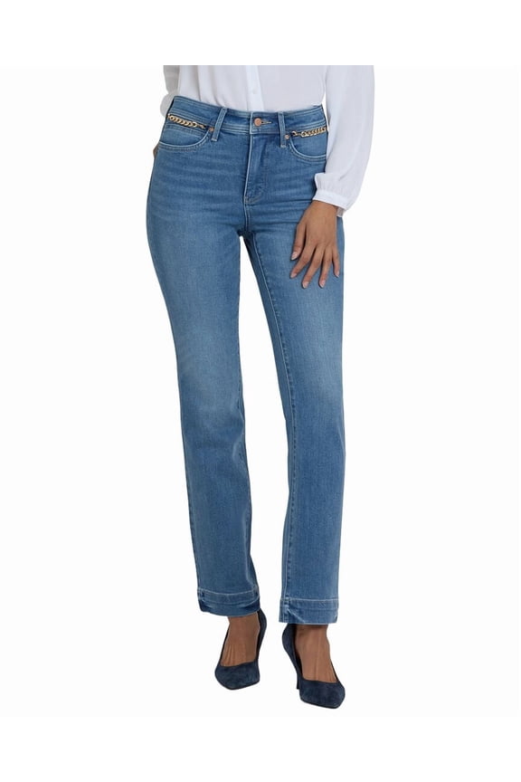 womens  Petite Marilyn Bastille Sea Straight Leg Jean, 8P, Blue