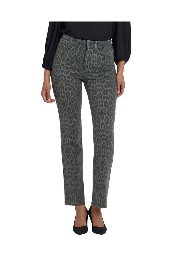 womens Petite Marilyn Vine Leaf Leopard Straight Leg Jean, 0P