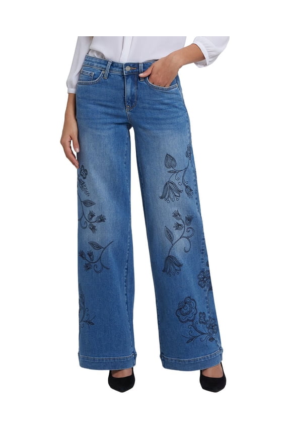 womens Petite Teresa Water Canyon Wide Leg Jean, 18P, Blue