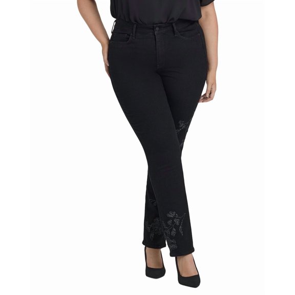 NYDJ womens Plus Marilyn Black Rinse Straight Leg Jean, 22W