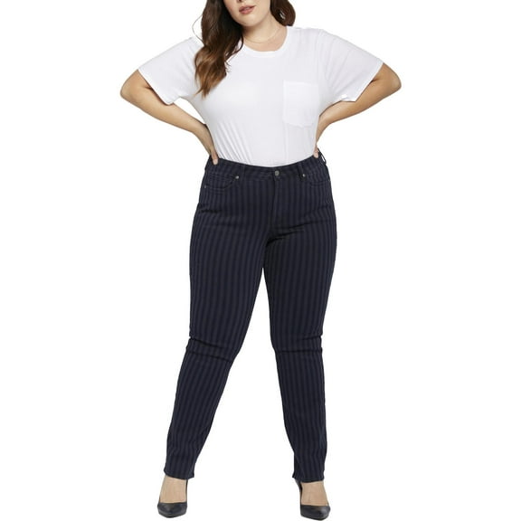 NYDJ Womens Marilyn Striped Denim Straight Leg Jeans