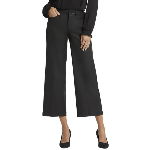 NYDJ womens  Teresa Black Coated Wide Leg Jean, 14