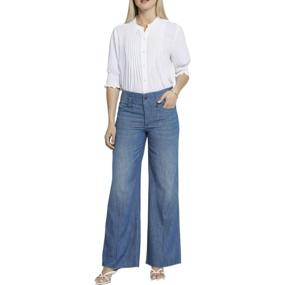 NYDJ Womens Teresa Raw Hem Denim Wide Leg Jeans