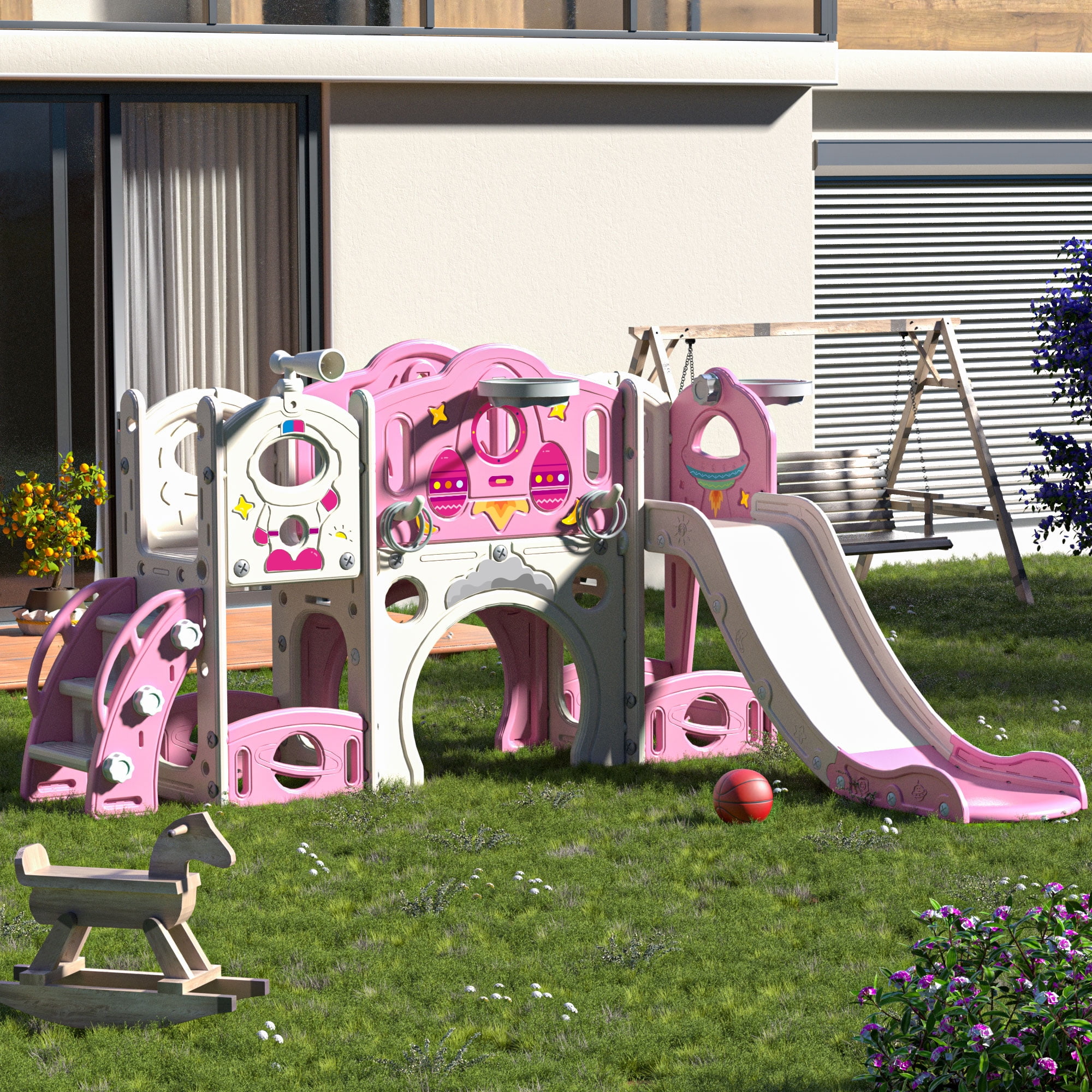 NYEEKOY 9 in 1 Toddler Slide and Climber Play Set Indoor Outdoor Slide ...