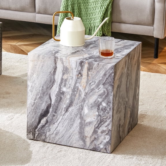 NYEESS 15.75"x15.75"x15.75" Gray Textured MDF Coffee Table, Modern Square Living Room Accent