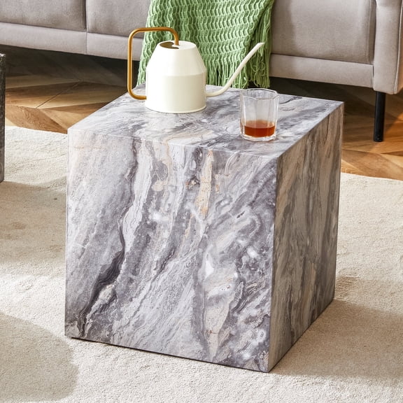NYEESS 15.75"x15.75"x15.75" Gray Textured MDF Coffee Table, Modern Square Living Room Accent
