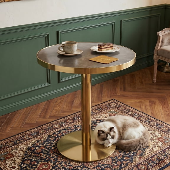 NYEESS 23.6 Inch Round Dining Table, Kitchen Table for 2-3 People with Gold Stainless Steel Pedestal Base for Apartment Breakfast Nook