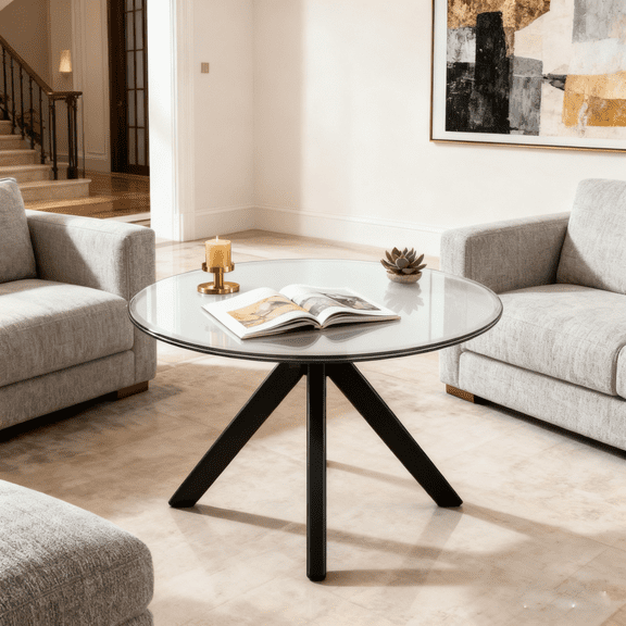 NYEESS 30 inch Round Tempered Glass Table Top, 2/7 inch Thick Pencil Edge Surface for Dining, Coffee, Side Table
