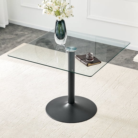 NYEESS 38.5 Inch Square Glass Dining Table, Tempered Glass Kitchen Table with Metal Pedestal Base for 2-4 People, Dining Room Apartment