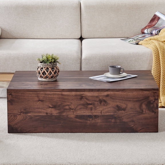 NYEESS 39 inch Walnut Wood Grain MDF Coffee Table, Modern Living Room Center Table