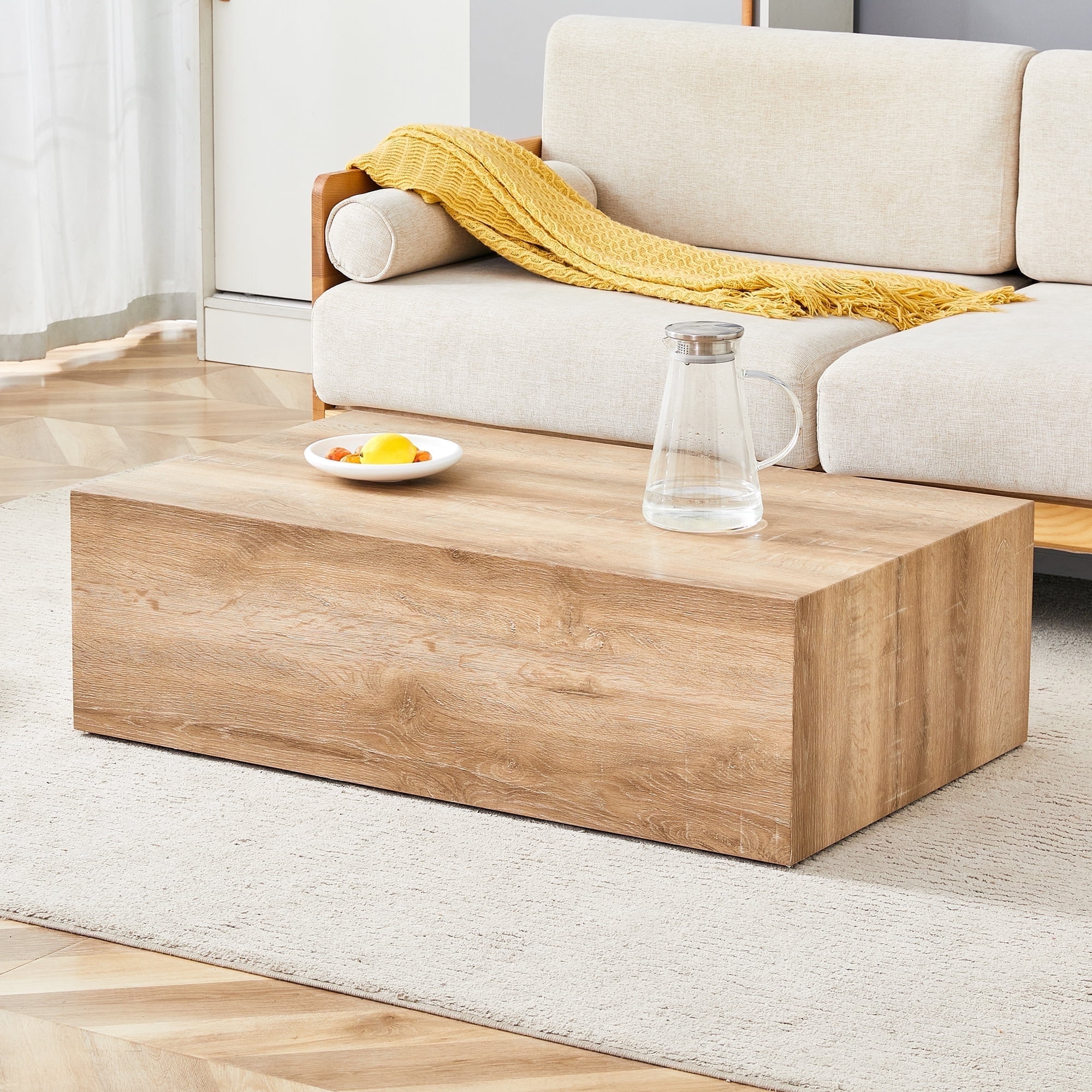 NYEESS 39 inch Wood Grain MDF Coffee Table, Modern Rectangular